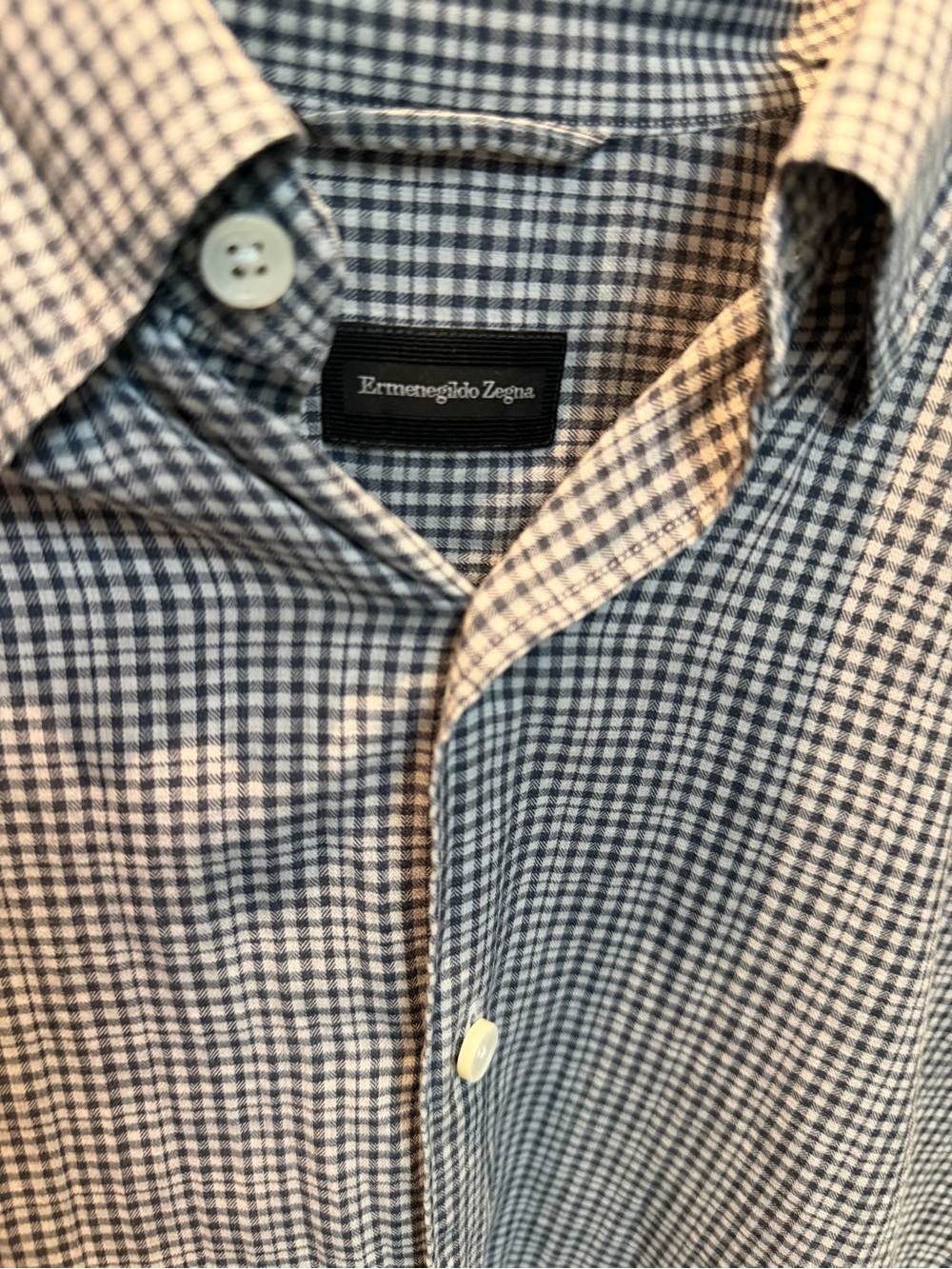 Ermenegildo Zegna Blue and White Checked Dress Shirt
